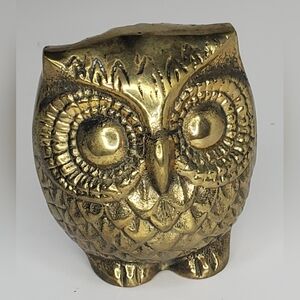 Vintage Handcrafted Brass Owl Figurine Paperweight - 3" Tall